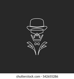 Disco man face with glasses symbol sign line icon on background
