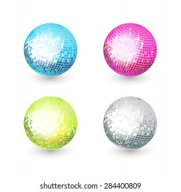 Disco mirror balls isolated on white background (Vector image)