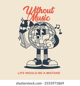 Disco with music cute retro cartoon vector hand drawn