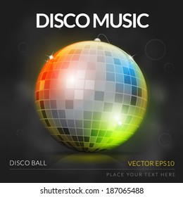 Disco music design with disco ball vector illustration.