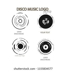 disco music label Vector abstract circle swirl logo design elements. Origami paper style, flat, line art