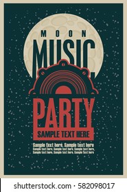 Disco Music Party Poster Template And Audio Speaker And Night Moon