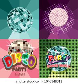 Disco music stickers and backgrounds. Vector illustration