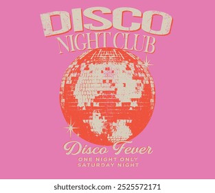 Disco night club artwork. Meet me at the disco. Self love club t shirt design. Disco party ball graphic print design poster.