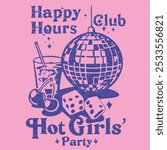 Disco night club artwork. Disco party ball graphic print design poster. Meet me at the disco. Girls t shirt design