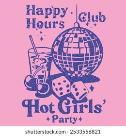 Disco night club artwork. Disco party ball graphic print design poster. Meet me at the disco. Girls t shirt design