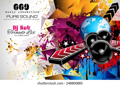 Disco Night Club Flyer layout with DJ shape and music themed elements to use for Event Poster, Club advertisement, Night Contest promotions and Invitations.