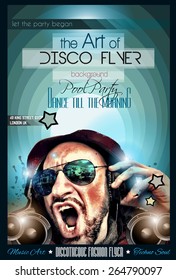 Disco Night Club Flyer layout with DJ shape and music themed elements to use for Event Poster, Club advertisement, Night Contest promotions and Invitations.