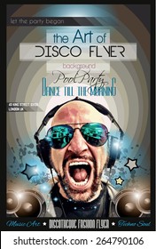 Disco Night Club Flyer layout with DJ shape and music themed elements to use for Event Poster, Club advertisement, Night Contest promotions and Invitations.
