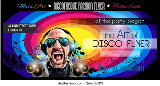 Disco Night Club Flyer layout with DJ shape and music themed elements to use for Event Poster, Club advertisement, Night Contest promotions and Invitations.