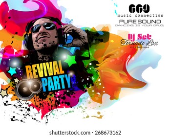 Disco Night Club Flyer layout with DJ shape and music themed elements to use for Event Poster, Club advertisement, Night Contest promotions and Invitations.