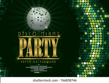 Disco Night Party Green Background. Disco Banner.