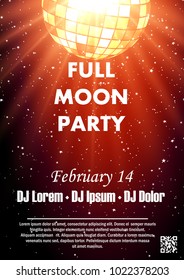 Disco night party vector poster template with shining spotlights background