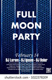 Disco night party vector poster template with shining spotlights background
