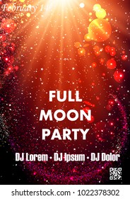 Disco night party vector poster template with shining spotlights background