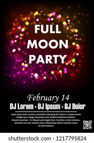 Disco night party vector poster template with shining golden spotlights background