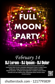 Disco night party vector poster template with shining golden spotlights background