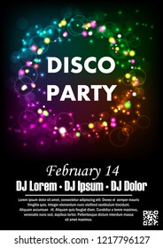 Disco night party vector poster template with shining background