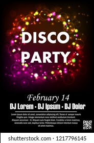 Disco night party vector poster template with shining background