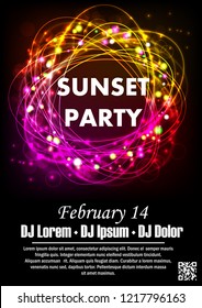 Disco night party vector poster template with shining background