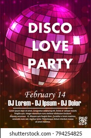 Disco night party vector poster template with shining golden spotlights background