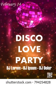 Disco night party vector poster template with shining golden spotlights background