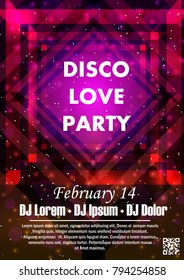Disco night party vector poster template with shining golden spotlights background