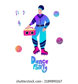 Disco Party 70s 80s. Man Boombox Dance Retro Night Party Poster. Retro Music Club Fashion