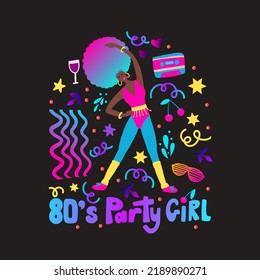 Disco Party 70s 80s. Woman Boombox Aerobic Dance Retro Night Party Poster. Retro Music Club Fashion