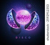 Disco party background with 3d glowing disco balls. Disco poster. Vector illustration