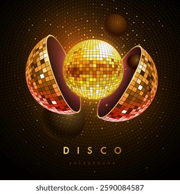 Disco party background with 3d glowing disco balls. Disco poster. Vector illustration