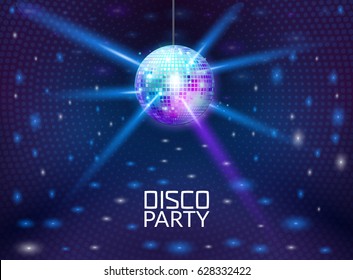 Disco party background. Music dance vector design for advertise. Disco ball flyer or poster design promo.