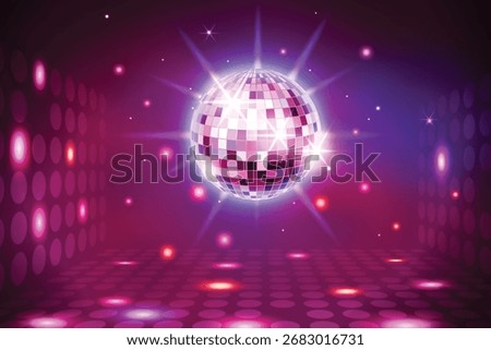 Disco party with disco ball background with shining spot light beams. Disco ball background. Vector illustration