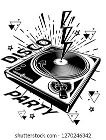 Disco party - black and white turntable musical design