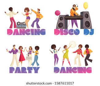 Disco party concept icons set with dancing symbols flat isolated vector illustration