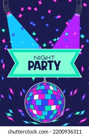 Disco party flyer or concert poster. Colored background.