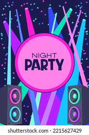 Disco party flyer or concert poster. Colored background.