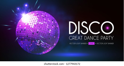 Disco Party Flyer Templatr with Mirror Ball and Light Effects. Vector illustration