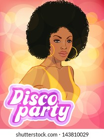 Disco party invitation design template (african lady)