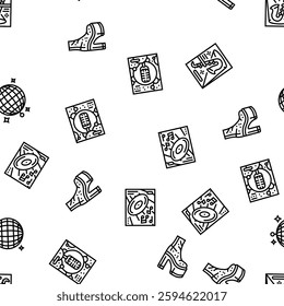 disco party music night dance vector seamless pattern thin line illustration