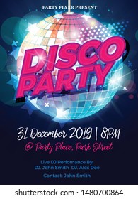 Disco Party Night Vector Template Flyer design for Party celebration with Disco Ball-Vector