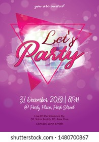 Disco Party Night Vector Template Flyer design for Party celebration with Disco Ball-Vector