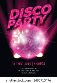 Disco Party Night Vector Template Flyer design for Party celebration with Disco Ball-Vector