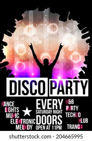 Disco Party Poster Background Template - Vector Illustration