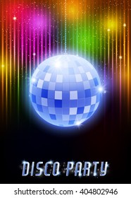Disco party poster with mirror ball. Vector illustration