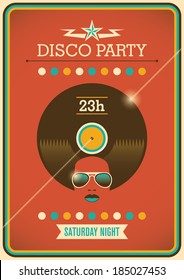 Disco Party Poster With Retro Design Elements. Vector Illustration.