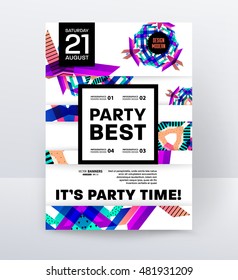 Disco Party Poster Template with geometric background - vector illustration