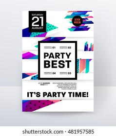 Disco Party Poster Template with geometric background - vector illustration