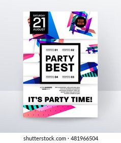 Disco Party Poster Template with geometric background - vector illustration