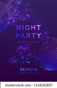 Disco party poster vector template with liquid flow particles background for music event flyers, banners and posters. Eps10 vector illustration